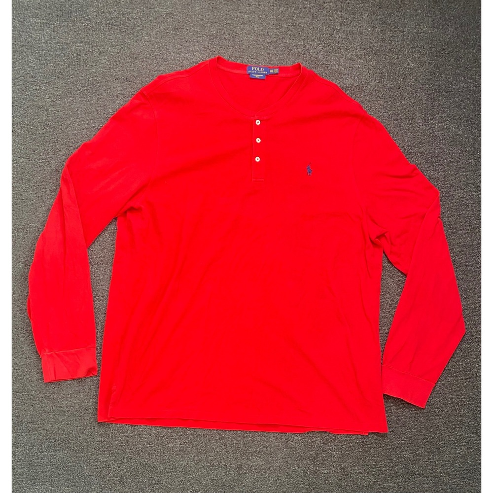 Polo Ralph Lauren Lightweight Mesh Long Sleeve Henley Shirt Red Mens XXL Pony